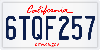 CA license plate 6TQF257