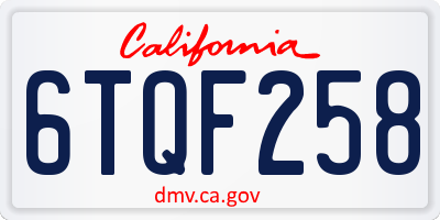 CA license plate 6TQF258