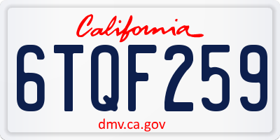 CA license plate 6TQF259