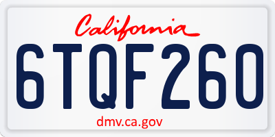 CA license plate 6TQF260