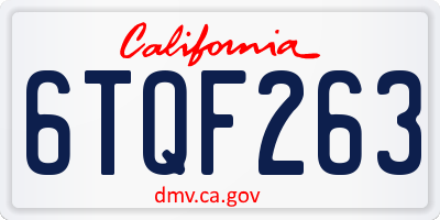 CA license plate 6TQF263