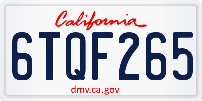 CA license plate 6TQF265