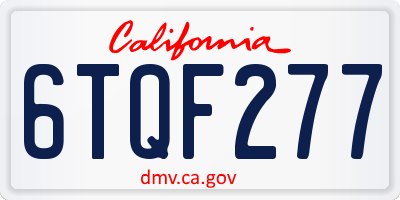 CA license plate 6TQF277