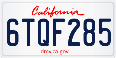 CA license plate 6TQF285