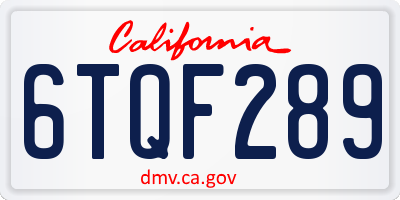 CA license plate 6TQF289