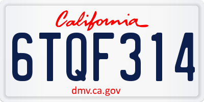 CA license plate 6TQF314