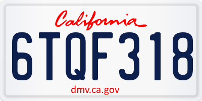 CA license plate 6TQF318