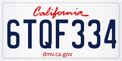 CA license plate 6TQF334