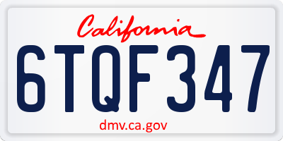 CA license plate 6TQF347