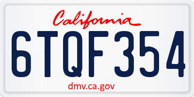 CA license plate 6TQF354