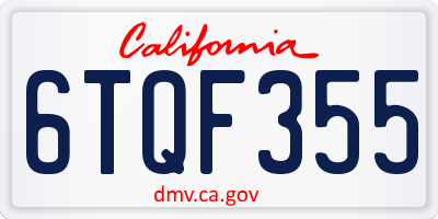 CA license plate 6TQF355