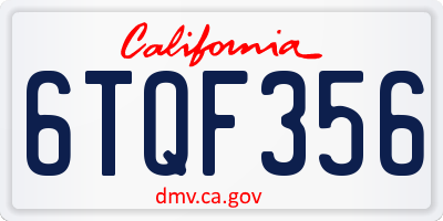 CA license plate 6TQF356