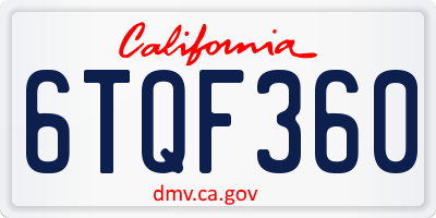 CA license plate 6TQF360