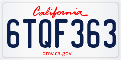 CA license plate 6TQF363