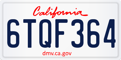 CA license plate 6TQF364