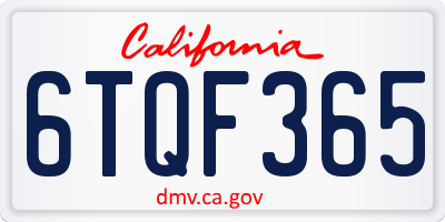 CA license plate 6TQF365