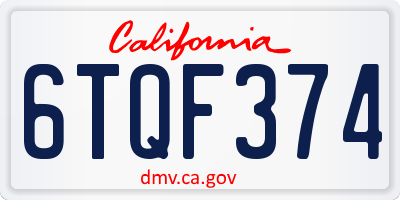 CA license plate 6TQF374