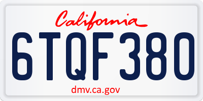 CA license plate 6TQF380