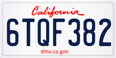 CA license plate 6TQF382