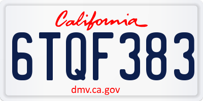 CA license plate 6TQF383