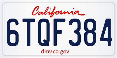 CA license plate 6TQF384