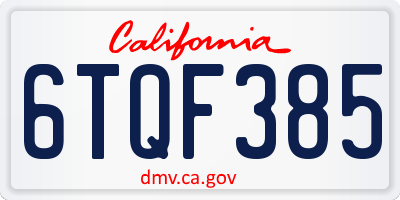 CA license plate 6TQF385