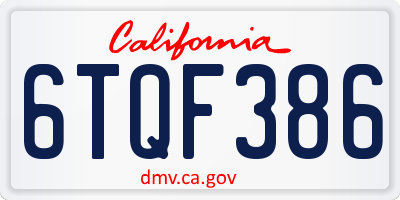 CA license plate 6TQF386