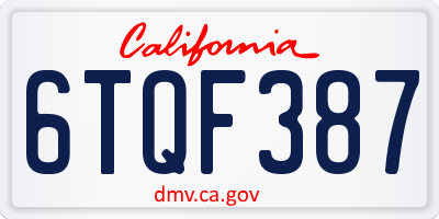 CA license plate 6TQF387