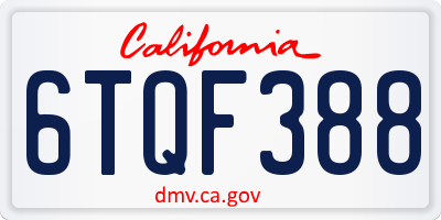 CA license plate 6TQF388