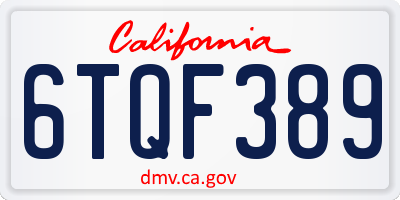 CA license plate 6TQF389
