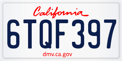 CA license plate 6TQF397