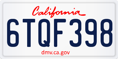 CA license plate 6TQF398