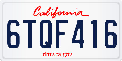 CA license plate 6TQF416