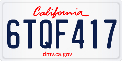 CA license plate 6TQF417