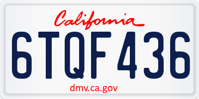 CA license plate 6TQF436