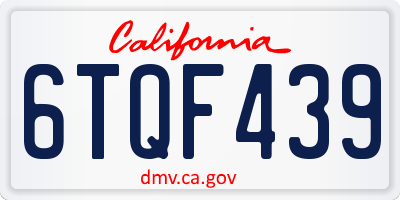 CA license plate 6TQF439