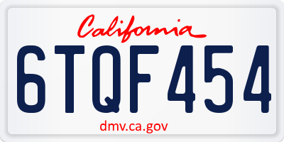 CA license plate 6TQF454