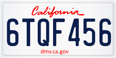 CA license plate 6TQF456