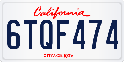 CA license plate 6TQF474