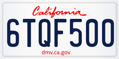 CA license plate 6TQF500
