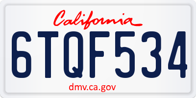 CA license plate 6TQF534