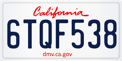 CA license plate 6TQF538