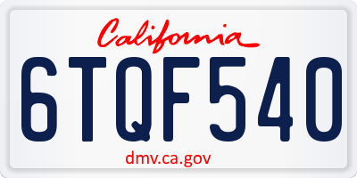 CA license plate 6TQF540
