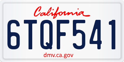 CA license plate 6TQF541