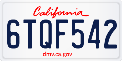 CA license plate 6TQF542