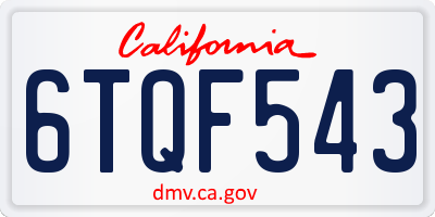 CA license plate 6TQF543