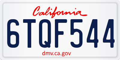 CA license plate 6TQF544