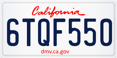 CA license plate 6TQF550