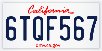 CA license plate 6TQF567