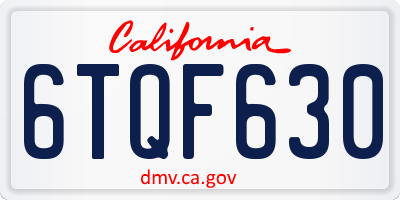 CA license plate 6TQF630